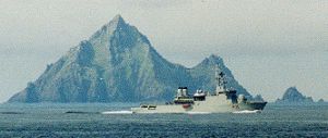 Irish Naval vessel sails past An Tiaracht